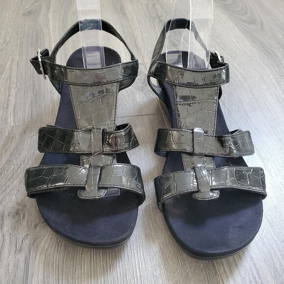 Vionic Sandals Womens Size 9 Wide Glenda Croc Embossed Wedge Orthotic Shoes - Picture 1 of 9